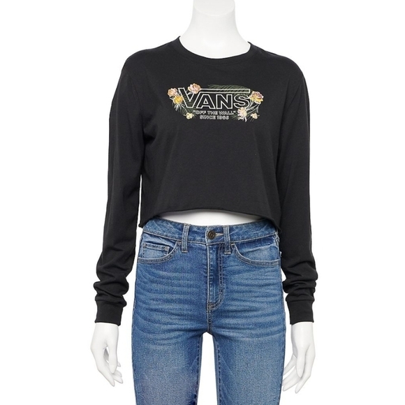 Junior' Vans Chasin Blkoms Long Sleeve  Cropped Top size X-Large - Picture 2 of 7